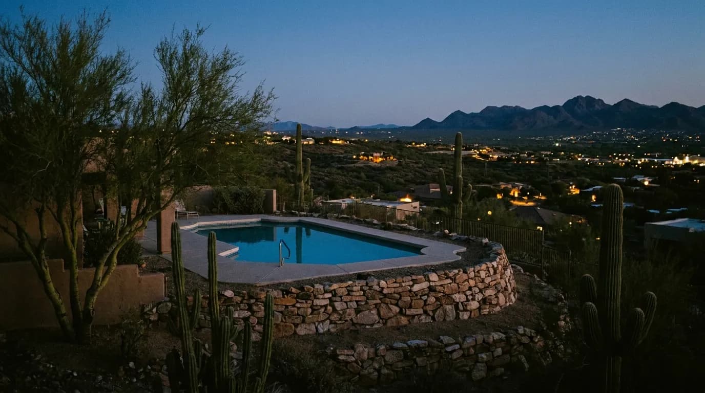 Hillside backyard pool overlooking the McDowell Mountains in Fountain Hills, Arizona