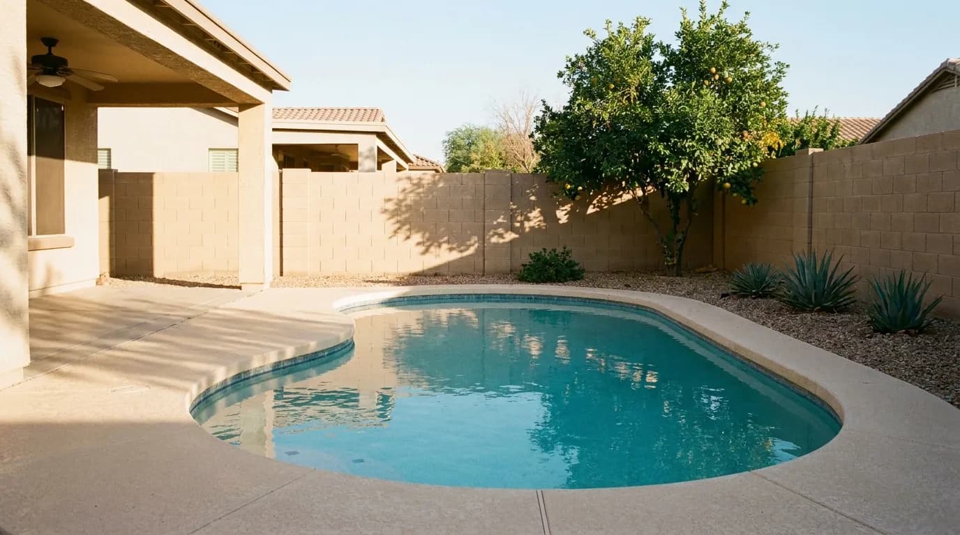 Suburban backyard pool in Desert Ridge, Northeast Phoenix, serviced by Sapphire Pools