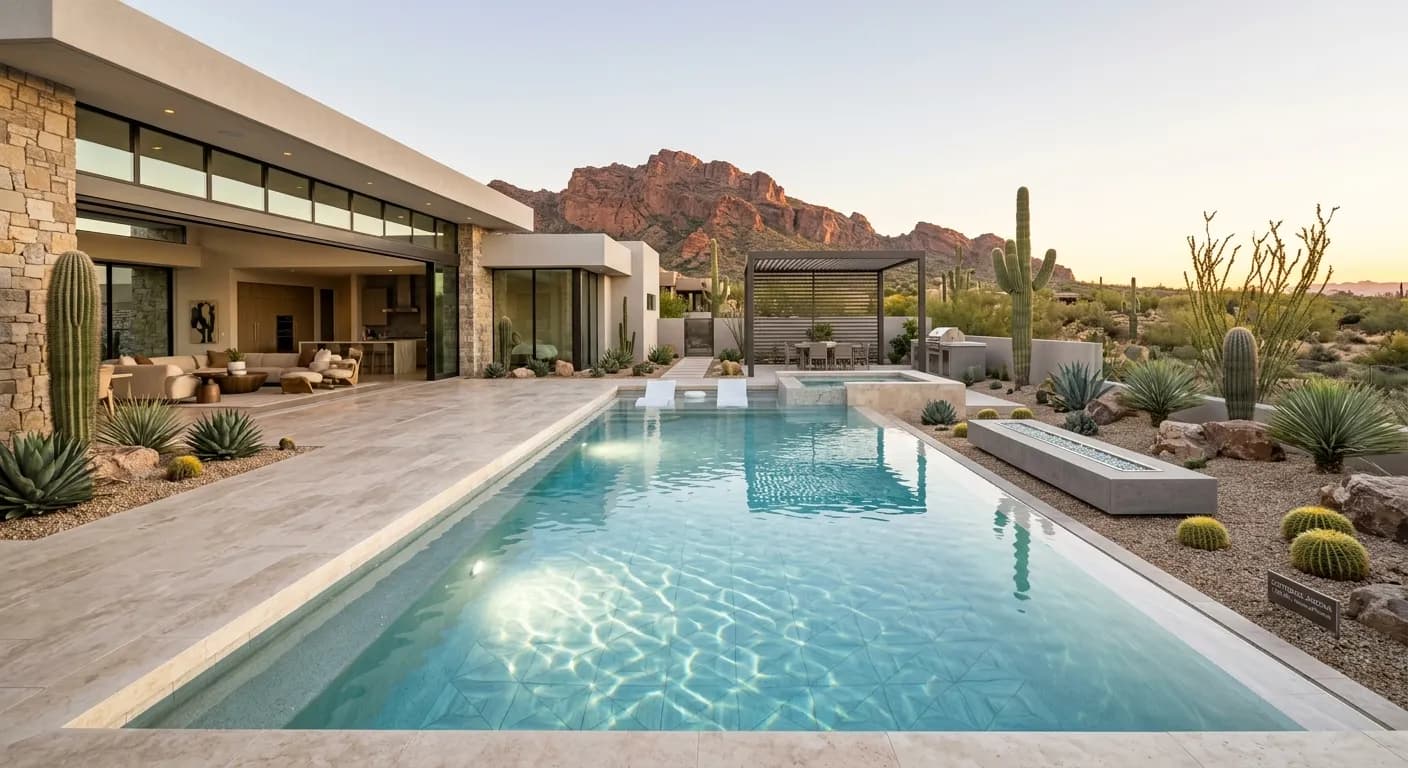 Residential backyard pool in Northeast Phoenix, Arizona, serviced by Sapphire Pools